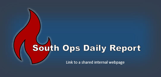 red flames blue background text displaying South Ops Daily Report